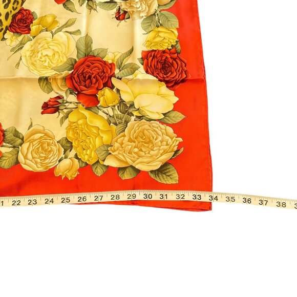 Salvatore Ferragamo Leopard Floral Print Womens Red Silk Scarf Size 34x34 in - Picture 8 of 9